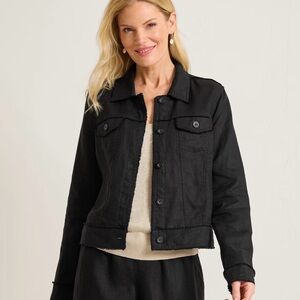 Tommy Bahama Two Palms 100% Linen Raw edge jacket.  Black Button-Front.